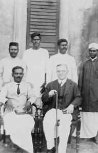 Madras, Arcot, South India. Missionary Knud Heiberg with his co-workers. Back row, from left: M