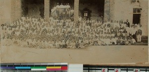 Teachers and students at Antsirabe Boys' School, Antsirabe, Madagascar, 1923