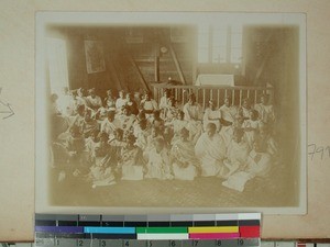 Women gathered in the church, Morondava, Madagascar, ca.1908