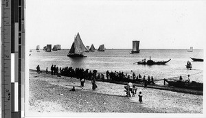 Boats just off the coast, Japan, ca. 1920-1940