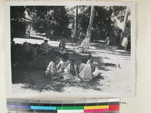 Leprous cooking their food outdoors, Bekoka, Morondava, Madagascar, ca.1935