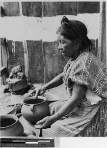 Woman making pottery, Guatemala, ca. 1946