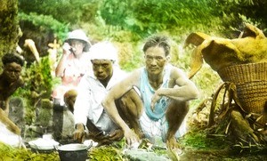 Female missionary eating, India, ca. 1930