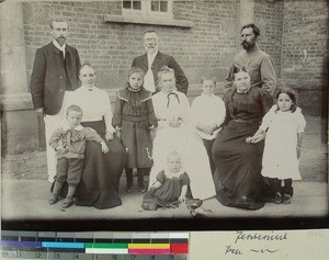 Ole Jensenius together with his family and several missionaries, Fianarantsoa, Madagascar, 1906