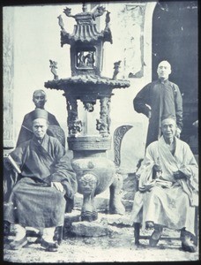 Taoist priests in front of temple on "Sun Mountain", Changde, Hunan, China, ca.1900-1919