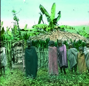 African children in front of a homestead, Tanzania, ca.1900-1910