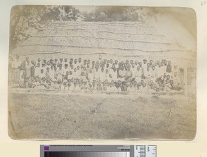 Missionary and congregation in front of church, Éfaté, ca.1890