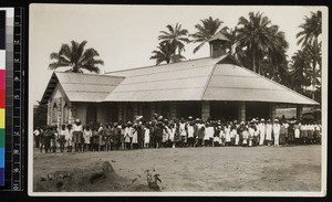 Large group outside church at opening ceremony, Nigeria, ca. 1933