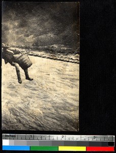 Difficult river crossing, Sichuan, China, ca.1900-1920