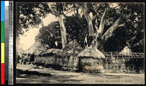 Closer view of the temple of the serpents, Ouidah, Benin, ca.1920-1940