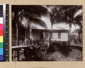 Congregation outside church, Delena, Papua New Guinea, ca. 1905-1915