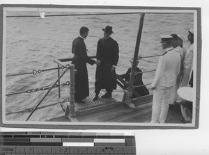 Maryknoll priests after rescue from bandits at Hong Kong, China, 1925