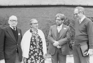 DSM Landsmødet i Aarhus, 1983. Fra venstre: Pens. missionærer, Oluf Eie, Elisabeth Krohn (Lis Krohn), Niels Anton Dam og formand, pastor Ole Christiansen