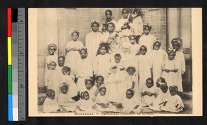 Orphans of a leper colony gathering for a portrait, Madagascar, ca.1920-1940