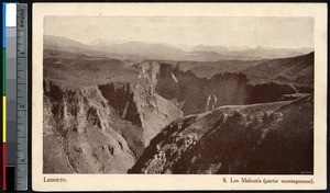Canyon in a mountain range, Lesotho, ca.1900-1930