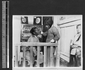 Treatment of patient at rural service clinic near Fukien Christian University, Fuzhou, Fujian, China, ca.1936