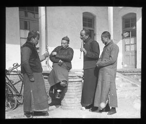 Fr. Anthony Cotta, MM, and Fr. Vincent Lebbe smoking pipes, China, ca. 1906-1919