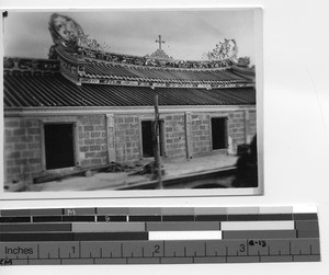 Roof detail and upper story of the Maryknoll Seminary in Meixien, China, 1929