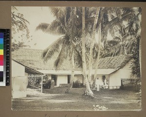 Missionary and family outside mission house, Leulumoega, Upolu, Samoa, ca. 1890-1900