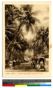 Wagons and people on a street, India, ca.1920-1940