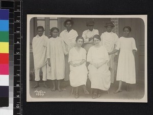 Female missionaries with servants, Madagascar, ca. 1930