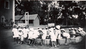 Ornamental pond, at the entrance of the leper-house, Manankavaly, Madagascar