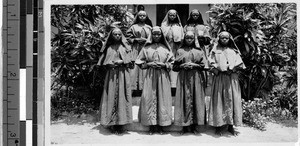 Group portrait of seven Sisters of the Children of Mary, Africa, 1949