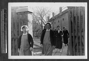 Student nurses on their way to eat, Jinan, Shandong, China, 1941