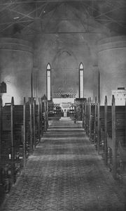 Tiruvannamalai, South Arcot, India. Carmel Church decorated for the Christmas celebration, 1946