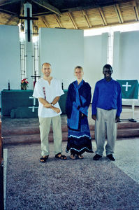 Dorthe Davidsen Langås and Arngeir Langås at their parish church outside Stone Town, Zanzibar