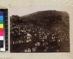 Close-up view of hillside graves, outside Chaozhou, Guangdong Province, China, ca. 1888-1906