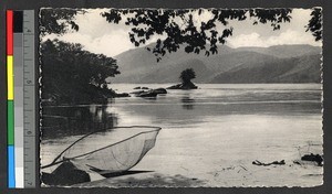 Fishing net resting on a riverbank, Congo, ca.1920-1940
