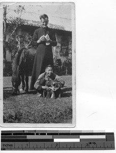 Fr. Phillip A. Taggart and his "menagerie" at Dongzhen, China, 1924