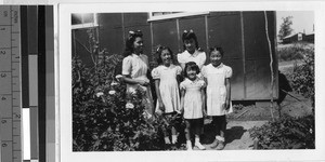 Kuroiwa girls, Jerome Relocation Center, Denson, Arkansas, ca. 1943