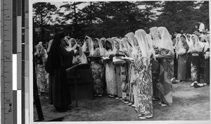 Sister Jean Dicks, MM, directing girls choir, Nara, Japan, ca. 1949