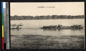 Royalty traveling by boat, Zambia, ca.1920-1940