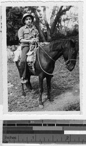 Portrait of a territorial policeman on horseback, Carrillo Puerto, Quinanta Roo, Mexico, ca. 1948