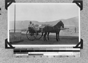 Two missionary workers in a horse-drawn cart, South Africa, 1930