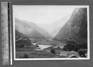 Valley among mountains, Tibet, China, ca.1941