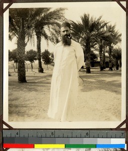 Father Sirlinger in robe and cap, Shendam, Nigeria, 1923