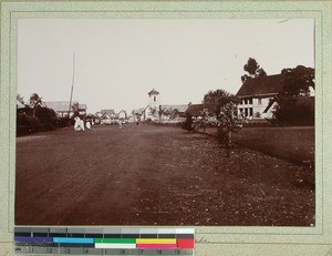 Main street with the Mission Station to the right, Antsirabe, Madagascar, 1900