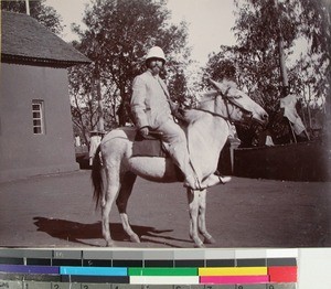 Edouard Beaudroit on horseback, Soatanana, Madagascar, ca.1906