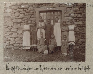 Boarding school girls in Shira in front of the new boarding school, Shira, Tanzania