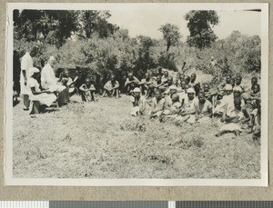 Religious service prior to doctor’s surgery, Eastern province, Kenya, ca.1949
