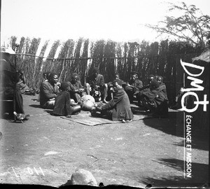 African men drinking beer, Lemana, South Africa, 1908