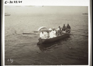 Fahrt im Boot auf dem Wuri. Spellenberg, Frl. Bucher, Link, Leimenstoll