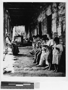 Group of boys reading, Guatemala, ca. 1946