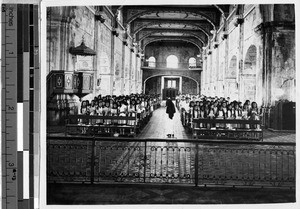 Students inside San Bartolome Church on St. James Day, Malabon, Philippines, July 25, 1947