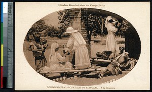 Indigenous nurses care for babies and their mothers, Niangara, Congo, ca.1900-1930