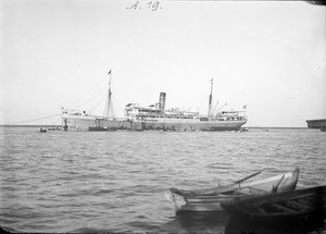 Anchored steamboat, Tanzania, ca.1893-1920